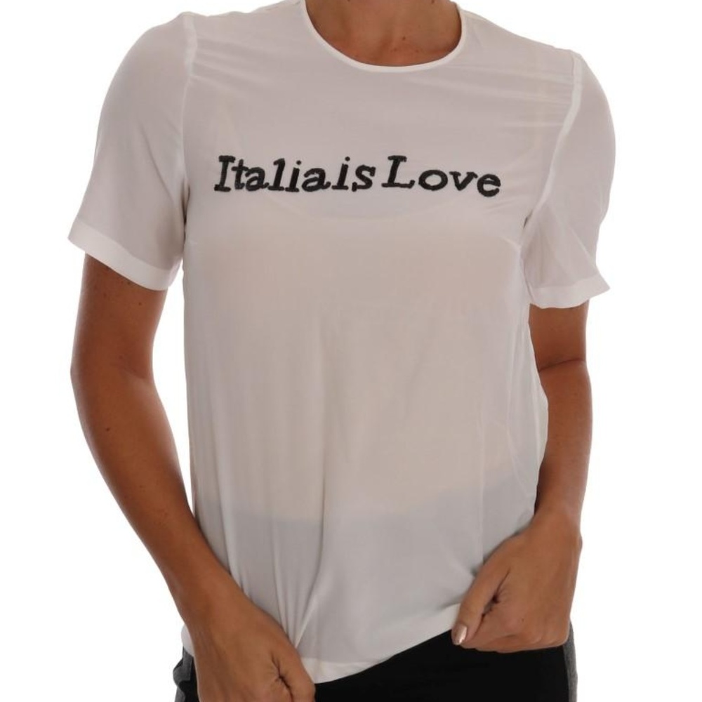 Dolce & Gabbana White Silk ITALIA IS LOVE Blouse
